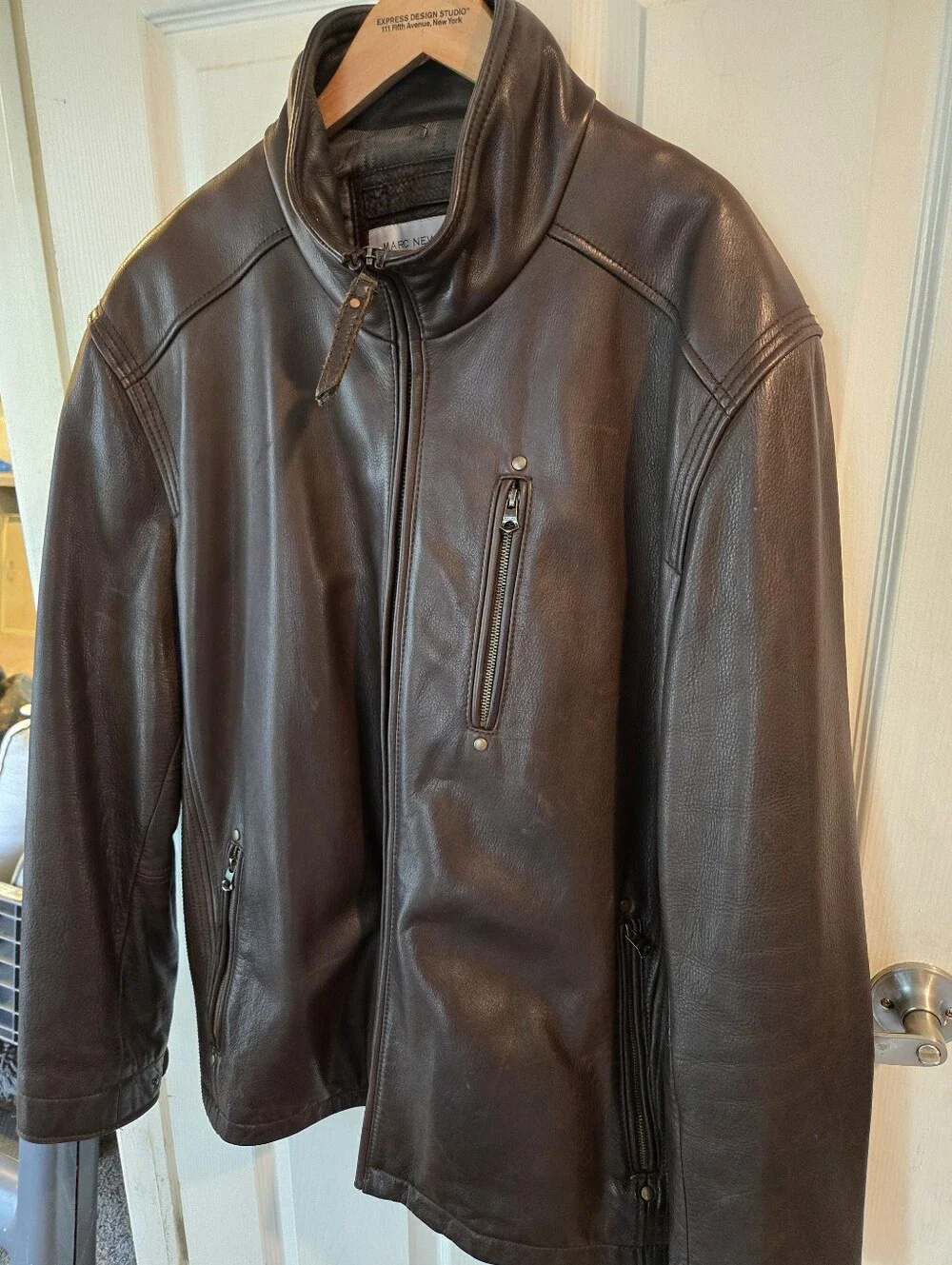 Marc New York Dark Brown Leather Bomber Jacket